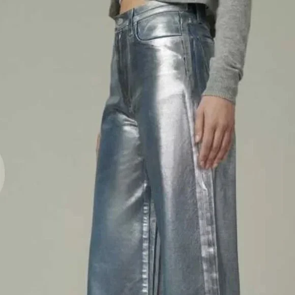 Joe's Jeans The Mia High Rise Foil Wide Leg Denim Party Indigo Metallic 28 NWT - Picture 3 of 15